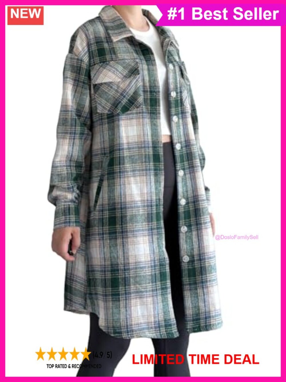 Plaid Flannel Shacket Button Down Shirt Jacket with Pockets